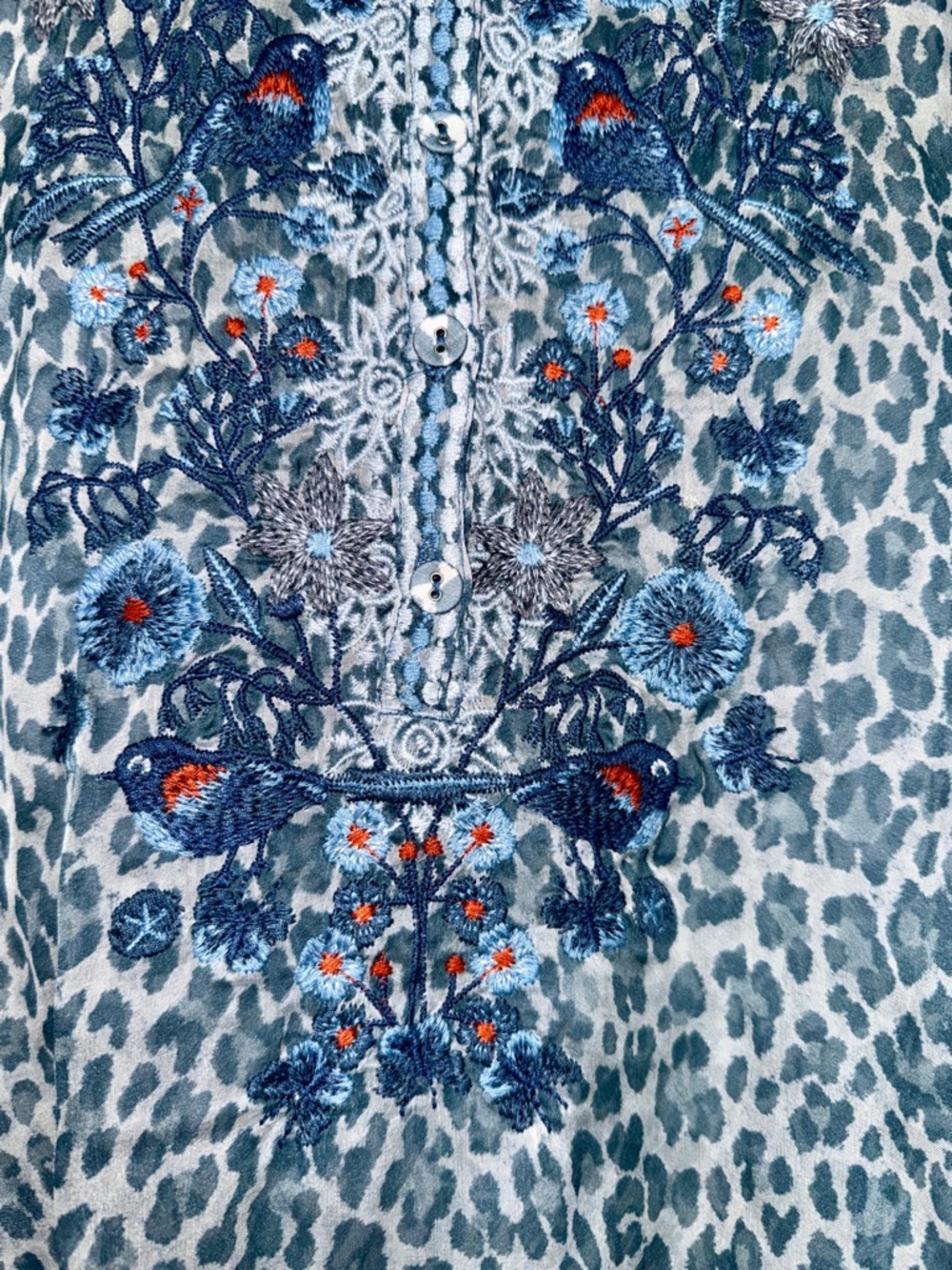 Johnny Was Bluewell Animal Printed Silk Chiffon Sz S - Picture 6 of 9